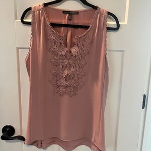 White House Black Market Pink Embellished lace front shell  Blouse